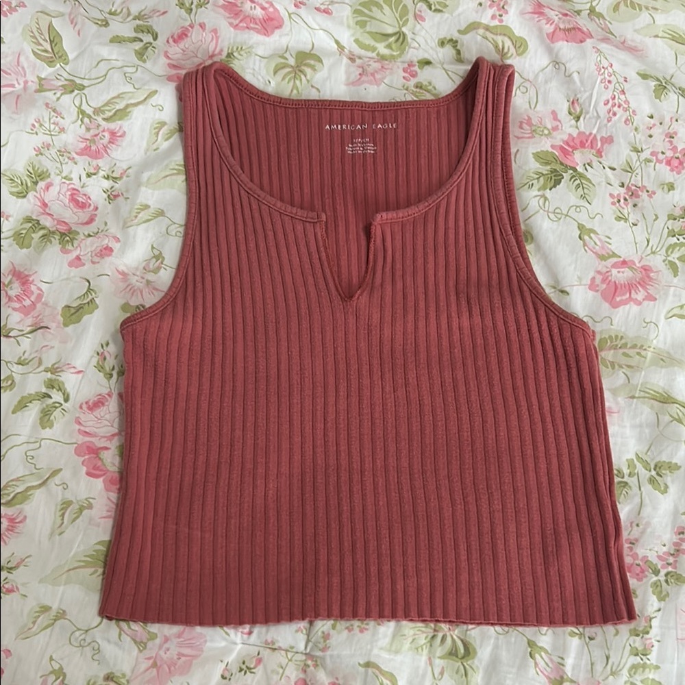 American Eagle Outfitters Pink Ribbed Crop Tank